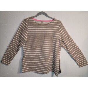 Isaac Mizrahi Live Striped Top Womens S Taupe Beige Long Sleeve Zip Hem Pullover